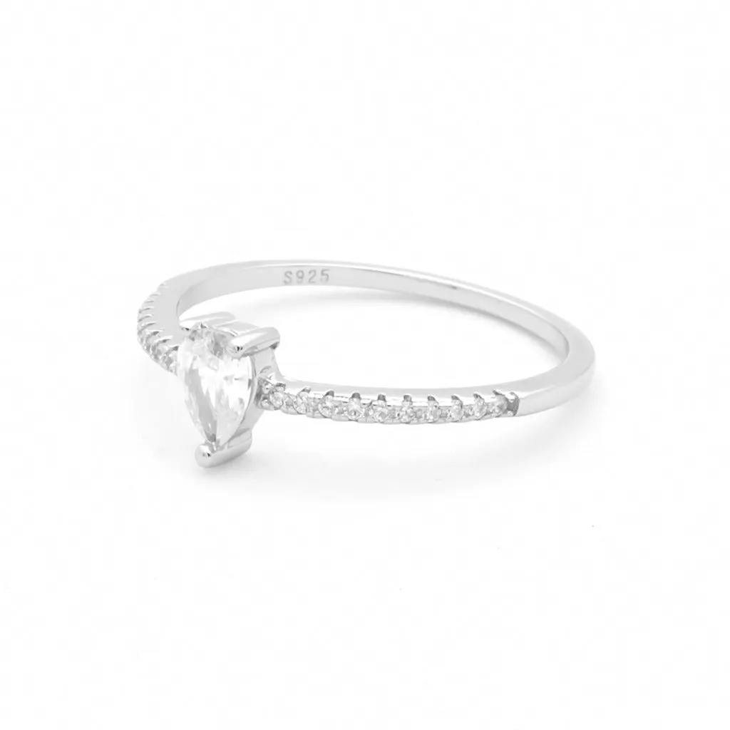 Pear Shaped CZ Solitaire Sterling Silver Ring