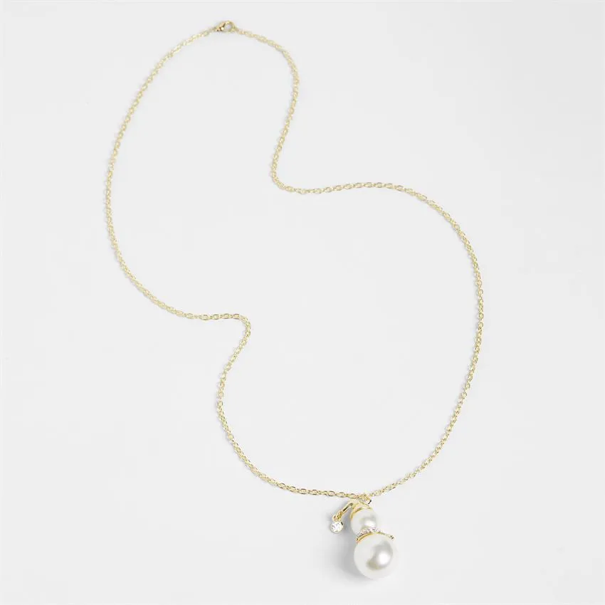 Pearl Snowman Necklace - Gold