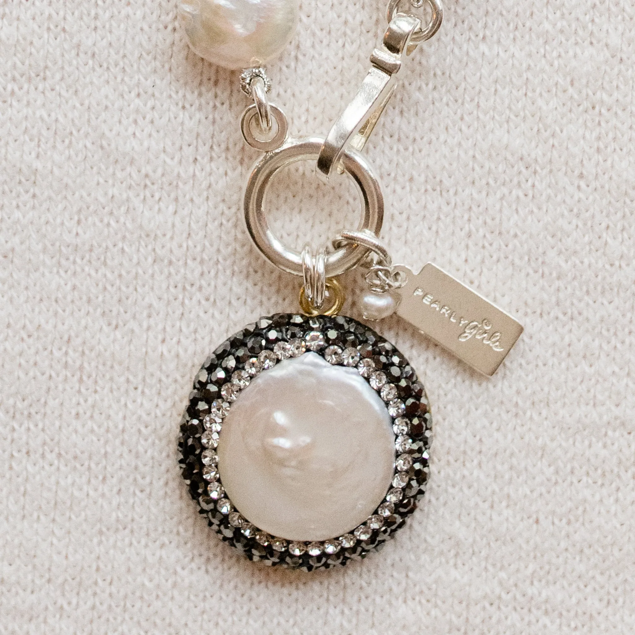 Pearly Girls Classic Necklace | Coin Pearl with Marcasite Pendant | By Pearly Girls