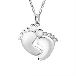 Personalized Baby Footprint 2 Names Engraved Necklace