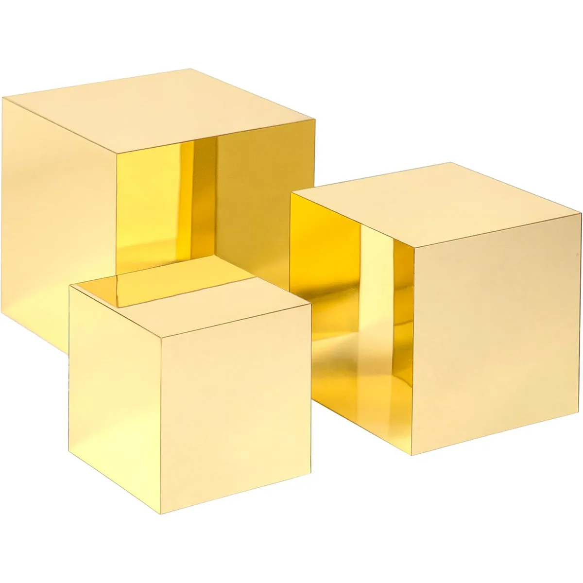 Red Co. Glossy Gold Acrylic Cube Display Nesting Riser Stands with Hollow Bottoms - 3-Pack