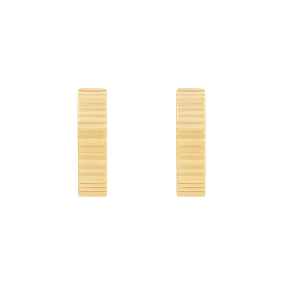 Ribbed Bar Gold 10mm Huggie Earrings