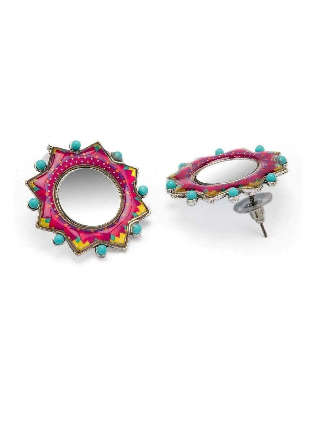 Rubans Set Of 2, Oxidized Finish With Multicolor Stone Studded Earrings