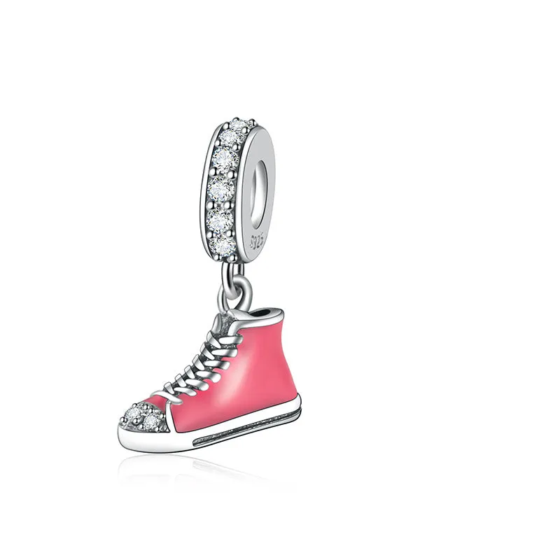 S925 Silver Pink Shoes Charm