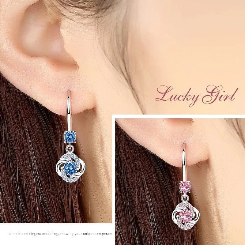 Silver 925 Jewelry Earrings Sapphire Silver Korean Ear Jewelry White/Blue/Pink Color Earrings