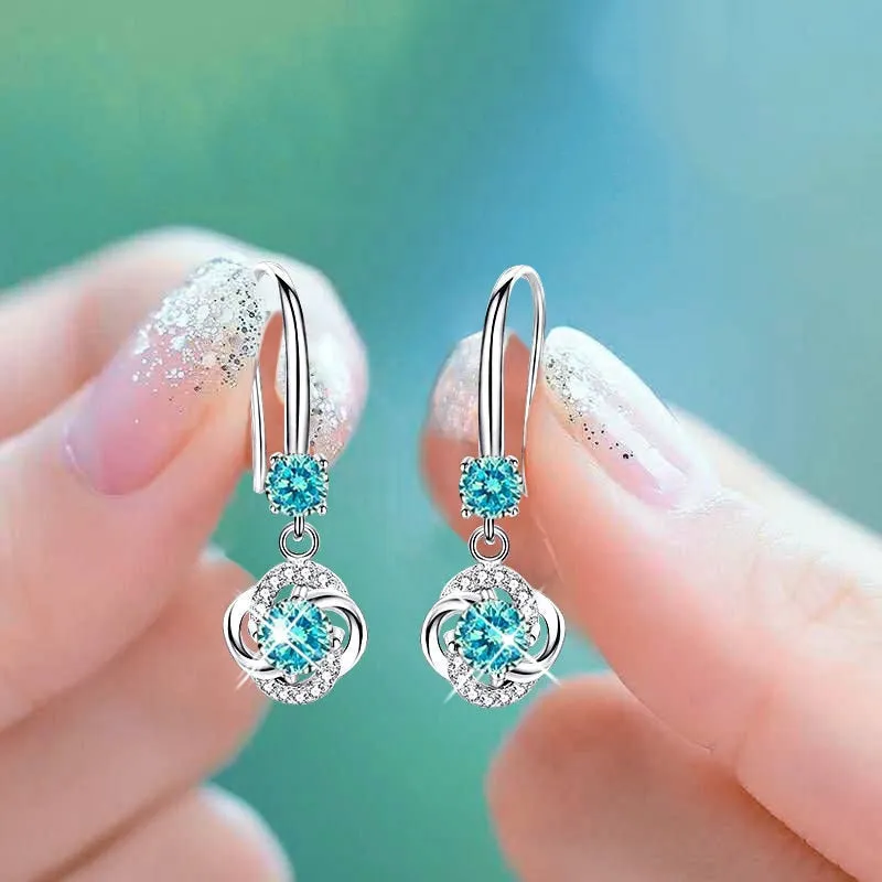 Silver 925 Jewelry Earrings Sapphire Silver Korean Ear Jewelry White/Blue/Pink Color Earrings