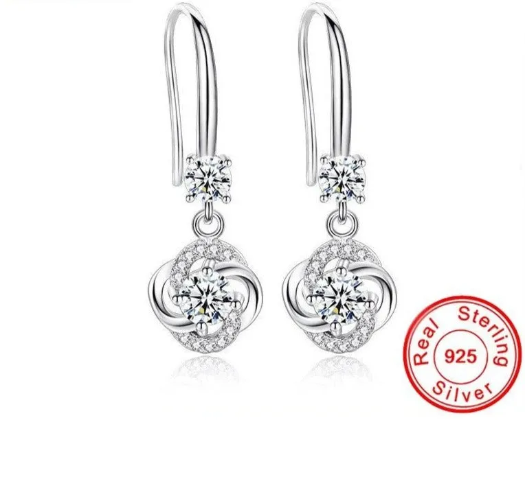 Silver 925 Jewelry Earrings Sapphire Silver Korean Ear Jewelry White/Blue/Pink Color Earrings