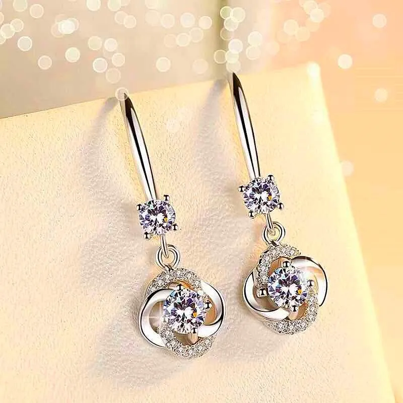 Silver 925 Jewelry Earrings Sapphire Silver Korean Ear Jewelry White/Blue/Pink Color Earrings