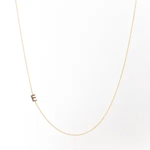 Slanted Initial Necklace, Solid 18k Gold