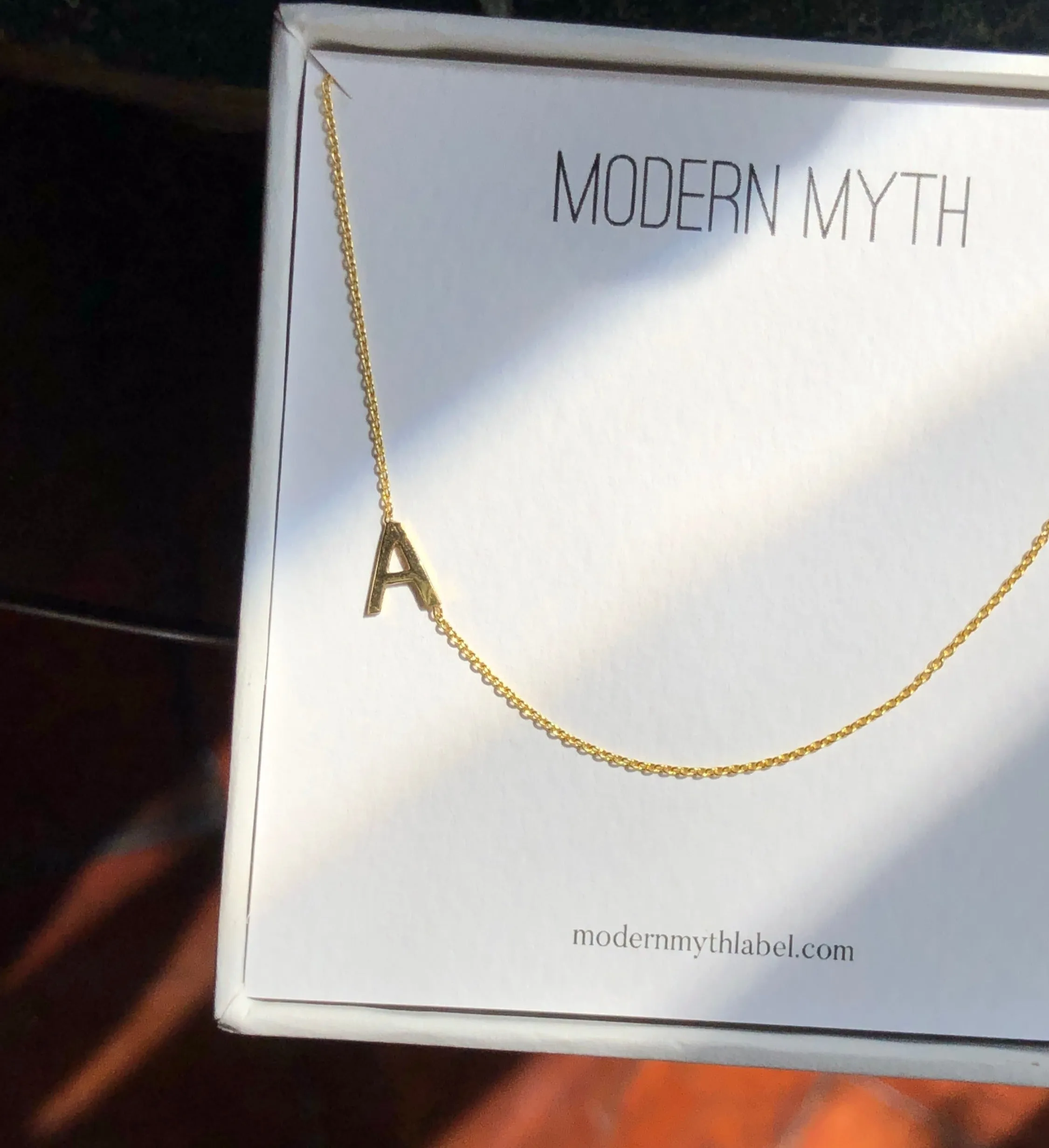 Slanted Initial Necklace, Solid 18k Gold