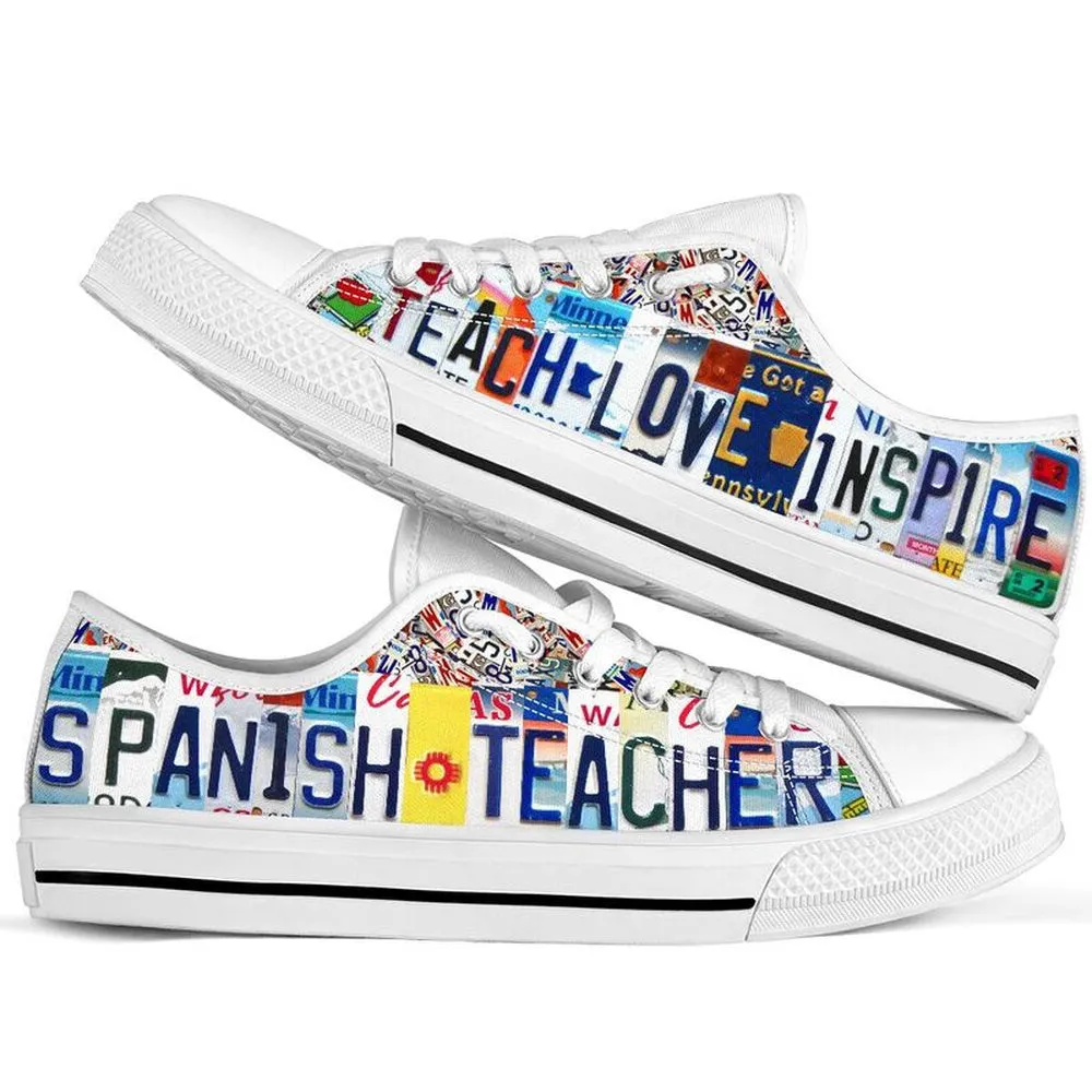 Spanish Teacher License Plates Low Top Shoes, Teacher Shoes, Low Top Sneakers