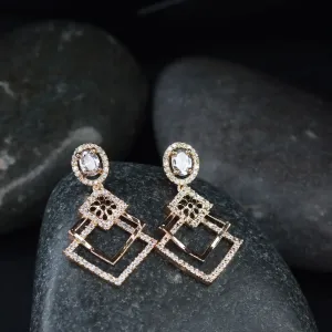 Stylish Latest Fashion Rose Gold Plated & White AD Studded Drop Earrings for Women