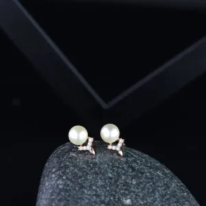 Stylish Latest Fashion Rose Gold -Plated & White Contemporary Studs Earrings for Women