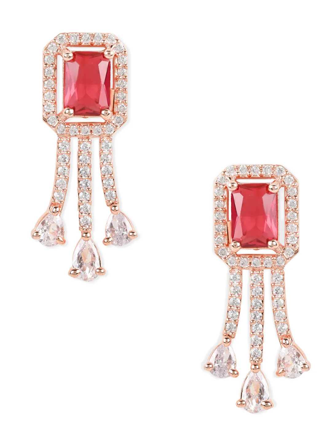 Stylish Latest Fashion Rose Gold Plated Red CZ & American Diamond Beautiful Studs Earrings for Women