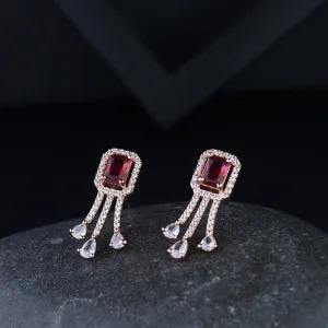 Stylish Latest Fashion Rose Gold Plated Red CZ & American Diamond Beautiful Studs Earrings for Women