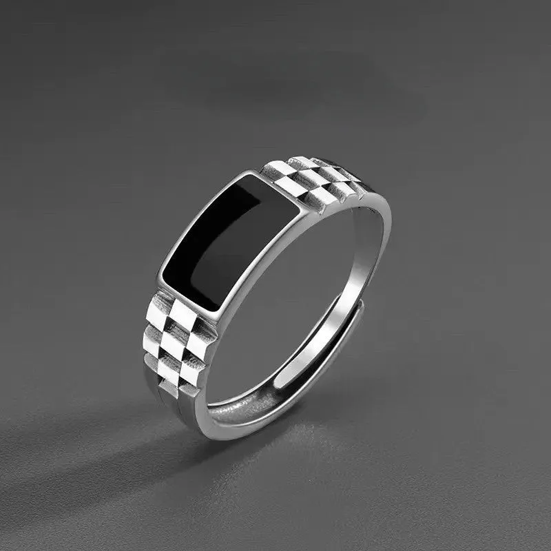 Stylish Vintage Checkered Ring for Men Adjustable Jewelry Accessory