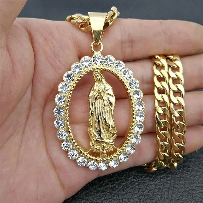 WWJD Virgin Mary Pendant Necklace